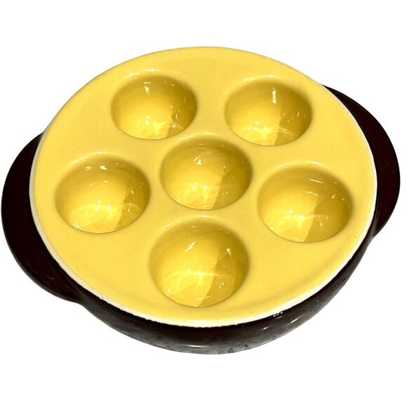 Escargot Ceramic Dish Bakeware Hall Oven Set (4) - Six Snails Per Tray MCM #1154 - Picture 3 of 9